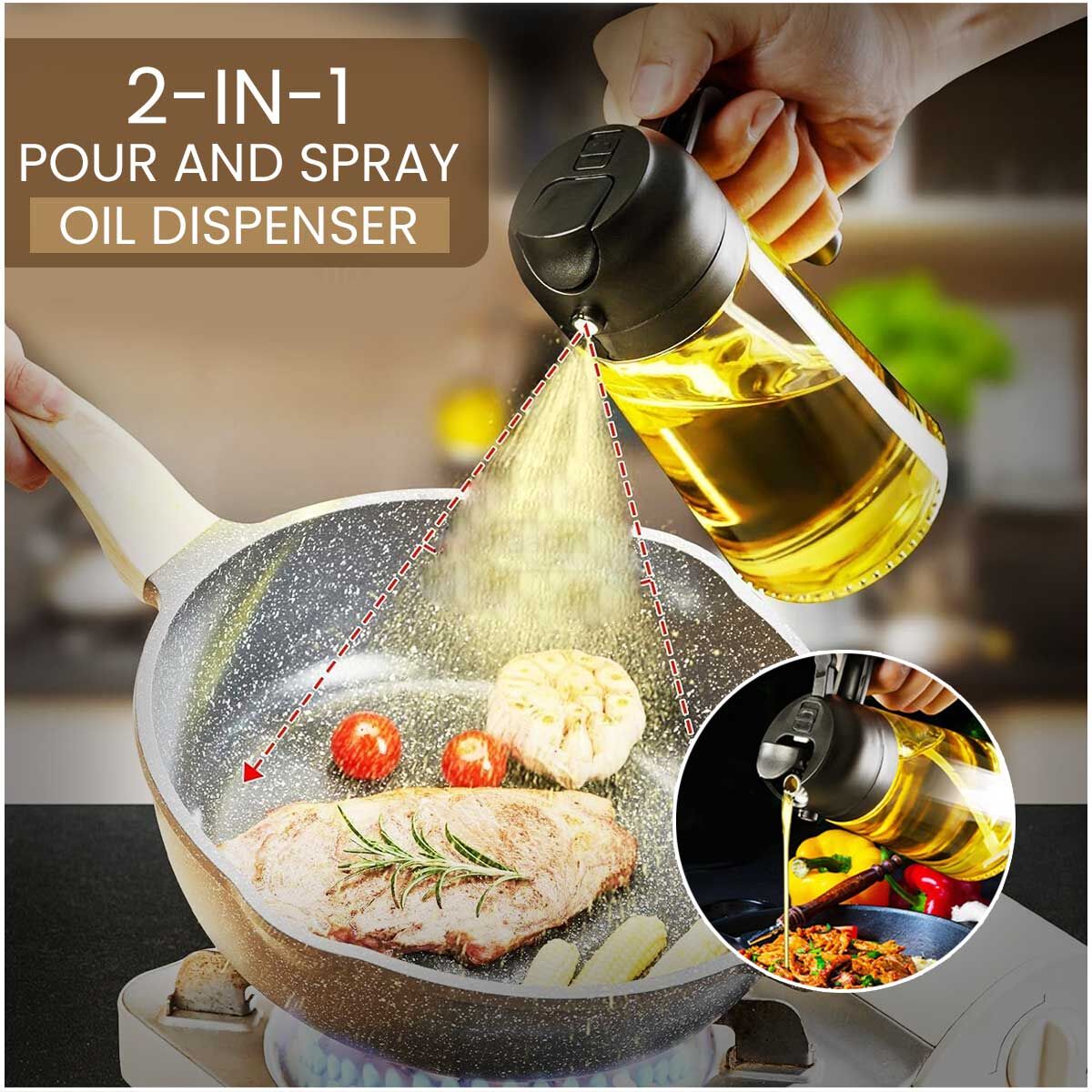 2-in-1 Oil Dispenser & Spray Bottle for Cooking-Premium quality